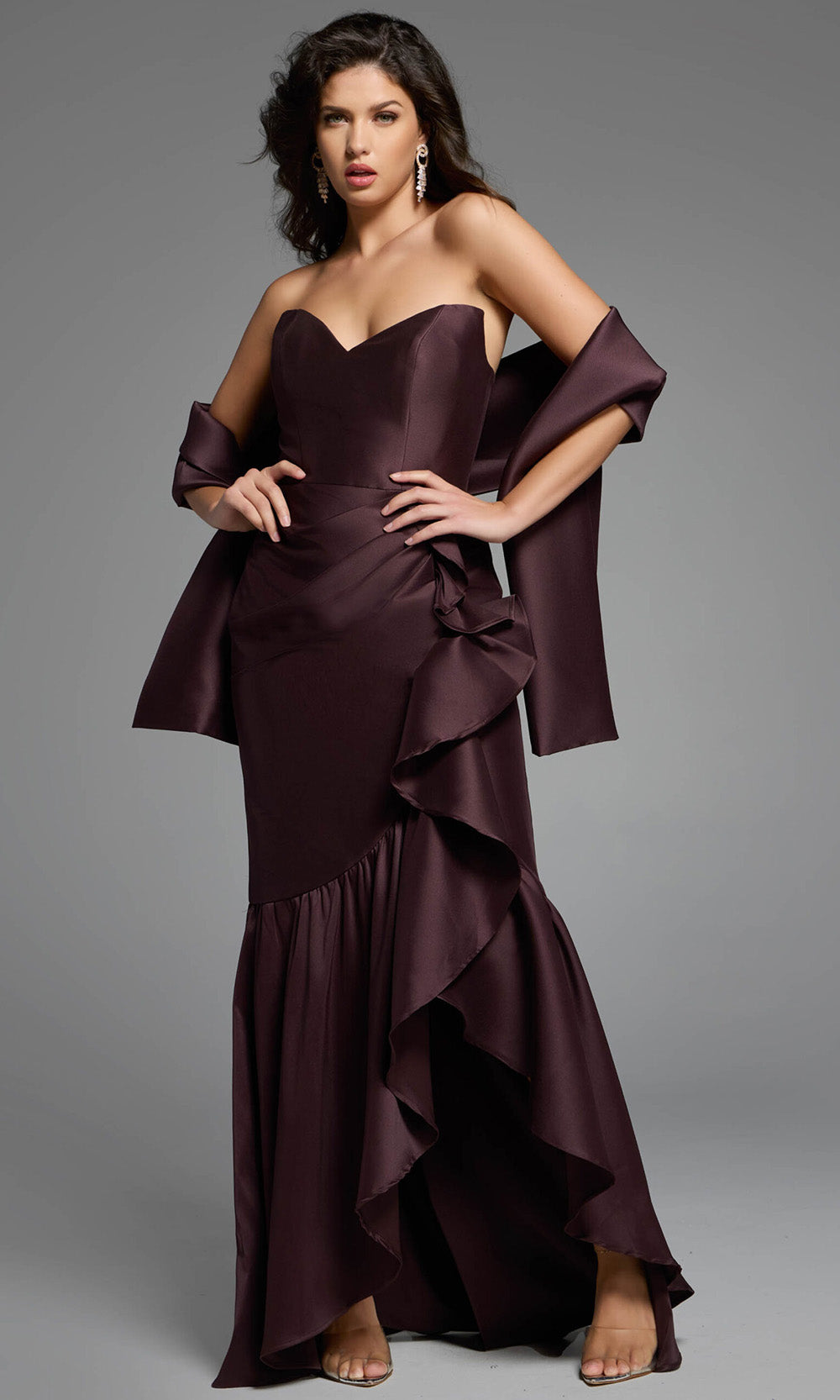 Jovani 39265 - Strapless Satin High Low Gown - back view