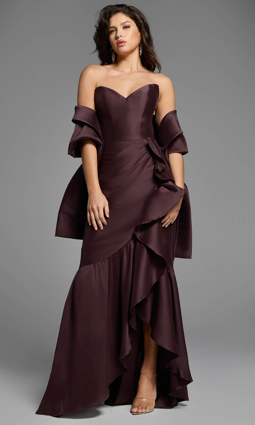 Jovani 39265 - Strapless Satin High Low Gown - designer formal gown at Silhouette Dresses