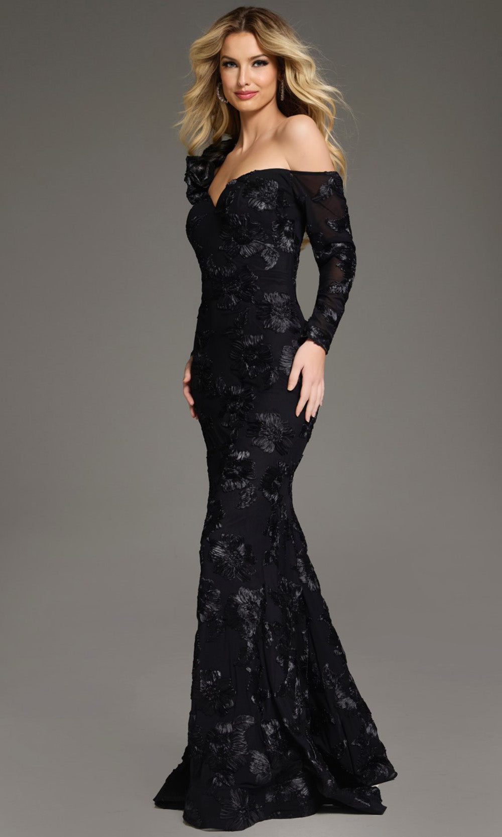 Jovani 39266 - Long Sleeve Floral Lace Evening Gown - back view