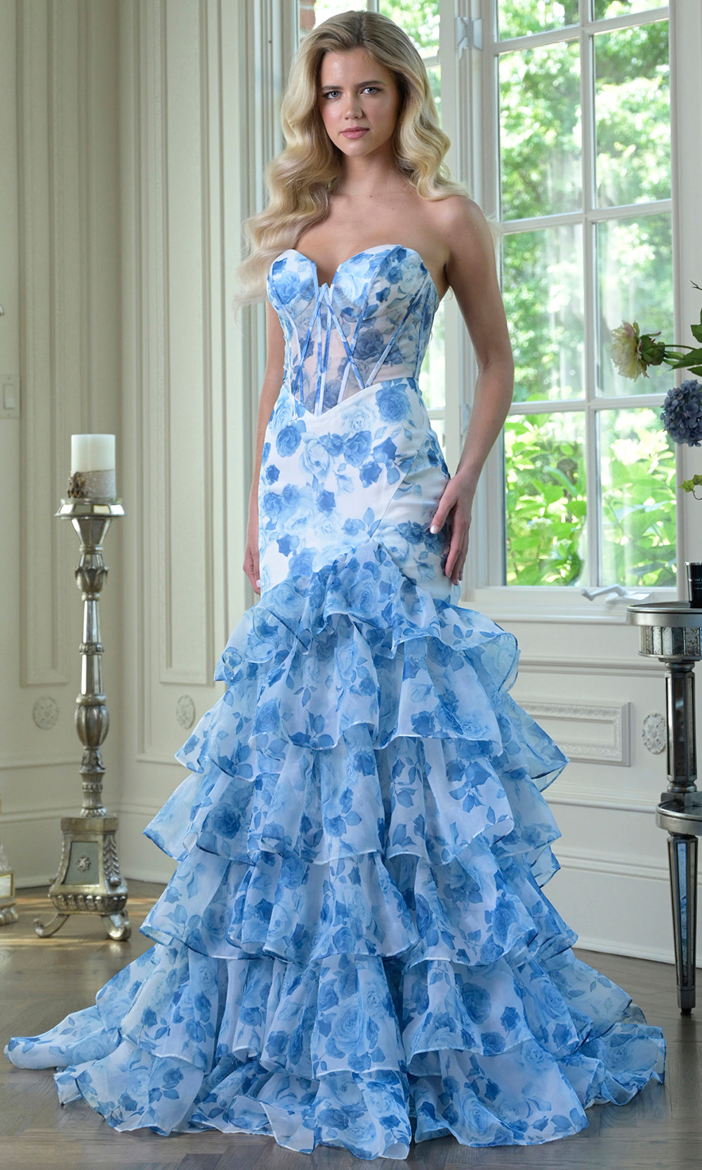 Colors Dress 3928 - Trumpet Skirt Floral Print Evening Dress - Silhouette Dresses