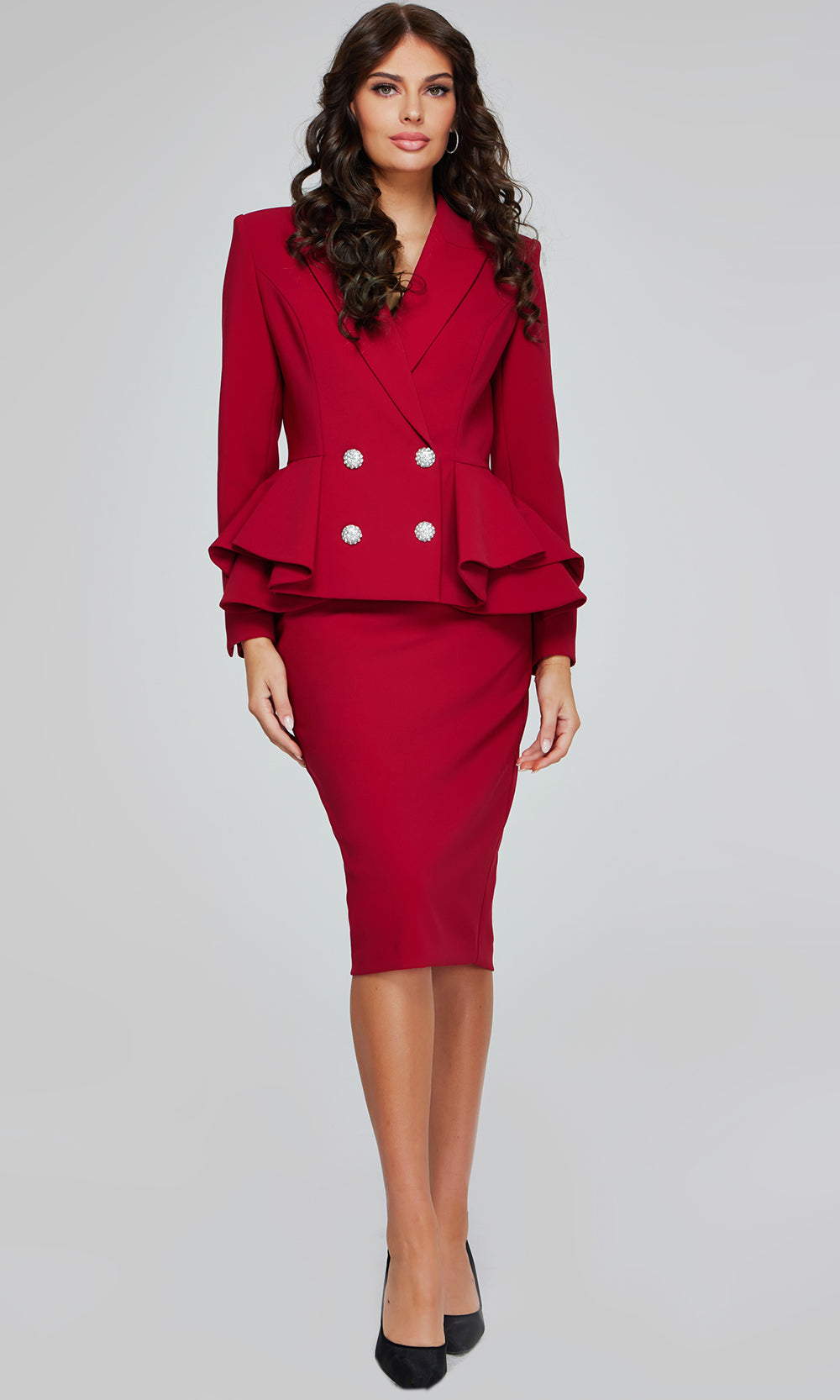 Jovani 39375 - Peplum Blazer Sheath Knee-Length Dress - designer formal gown at Silhouette Dresses