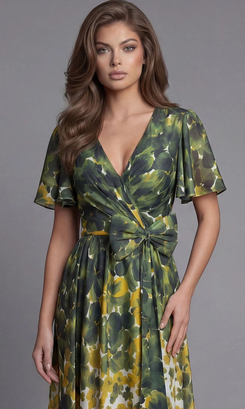Jovani 39813 - Floral Print Wrap Style Evening Gown - back view