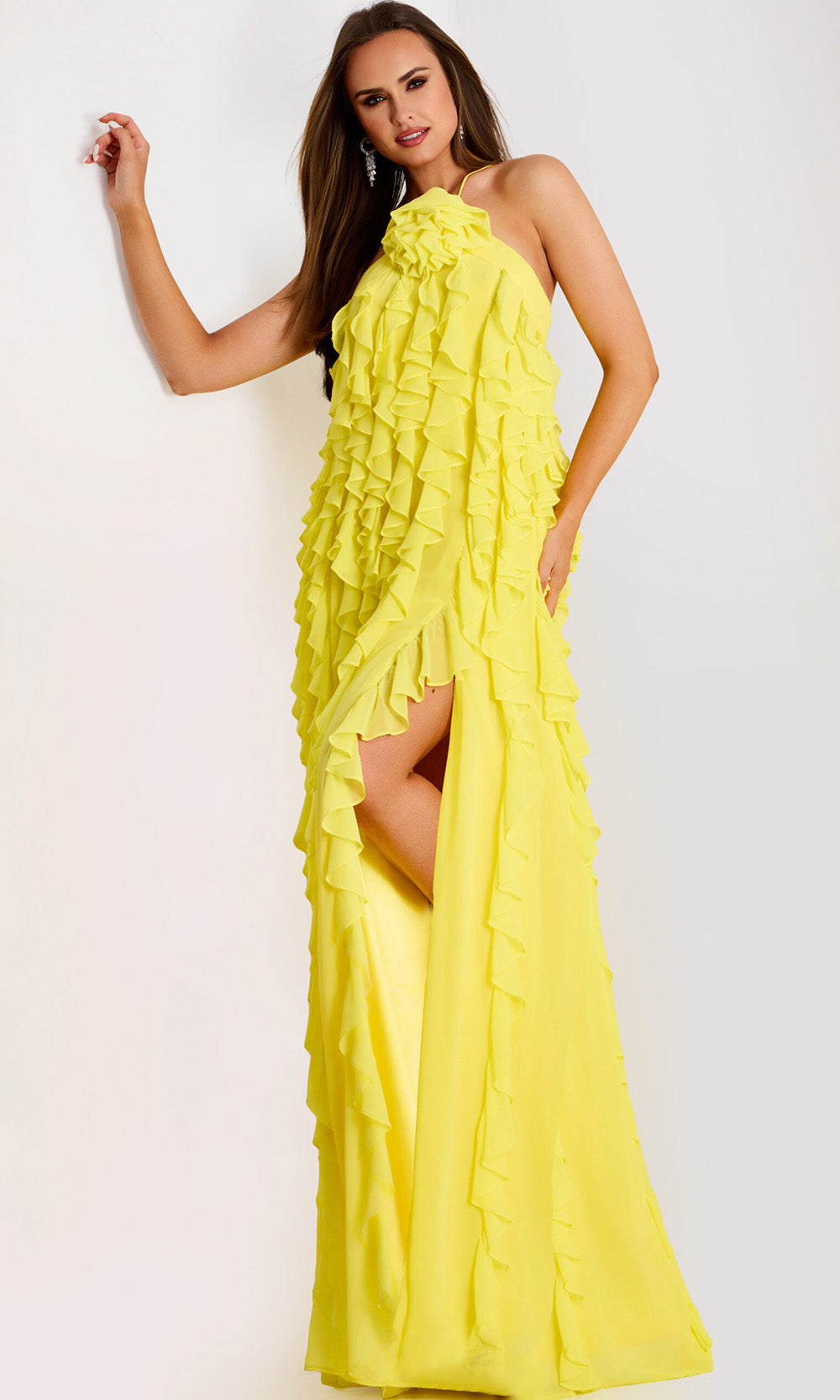 Jovani 39823 - Halter Chiffon Ruffle Evening Gown - designer formal gown at Silhouette Dresses