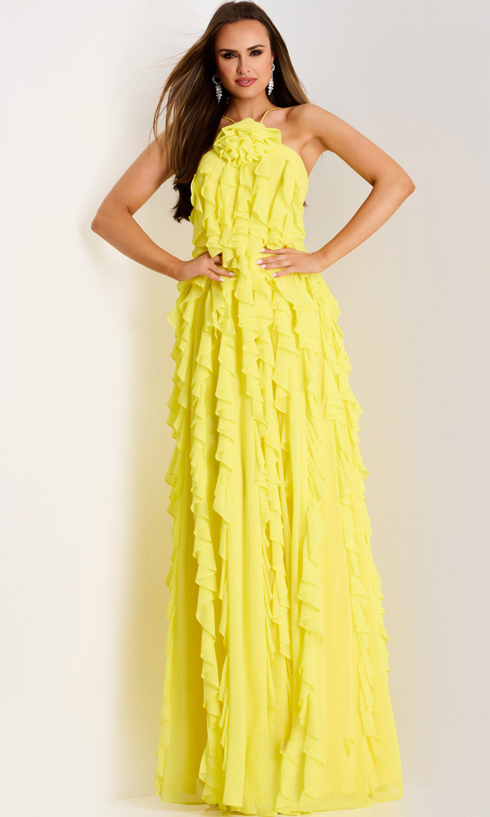 Jovani 39823 - Halter Chiffon Ruffle Evening Gown - back view