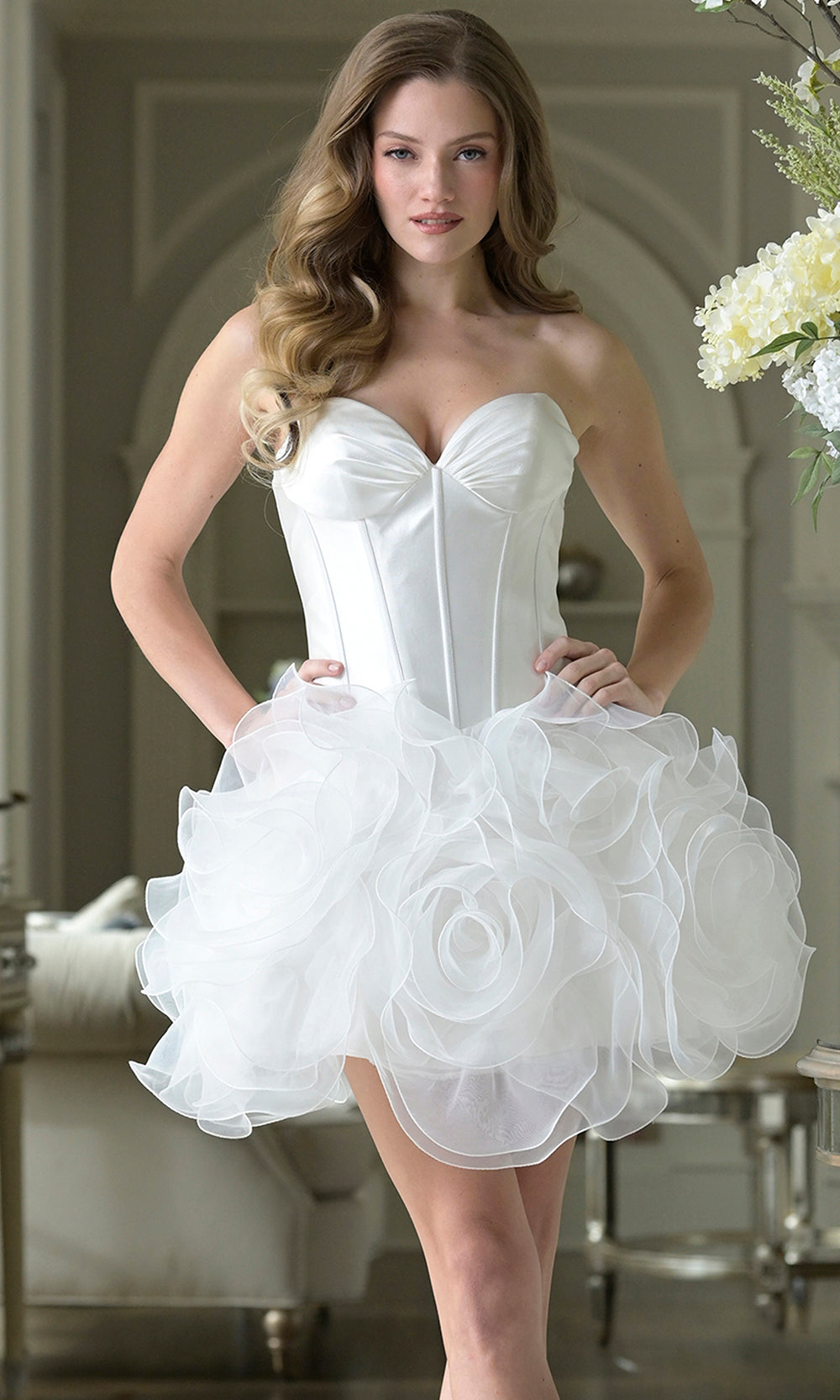 Colors Dress 3985 - Sweetheart Neckline Ruffle Short Dress - detail view
