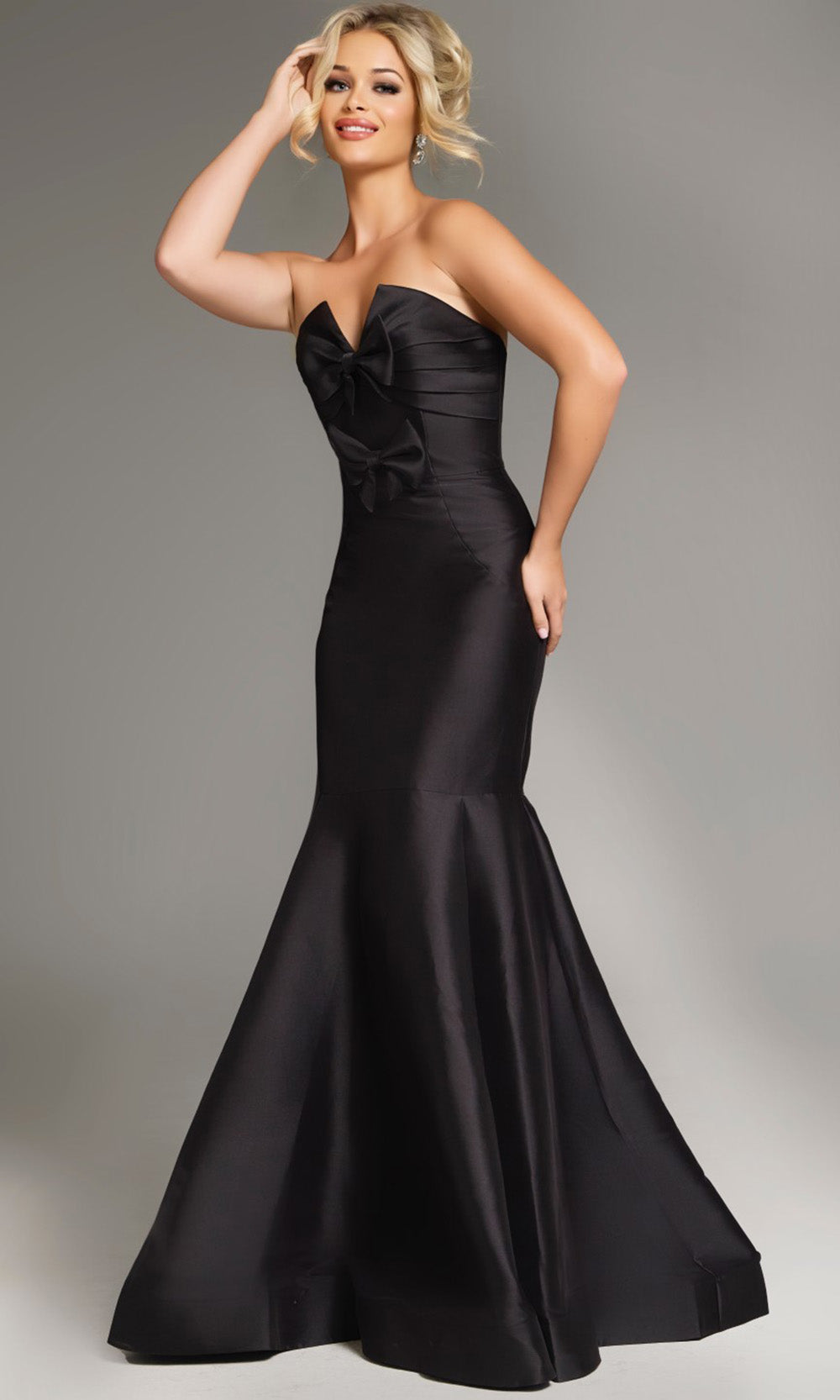 Jovani 39872 - V-Neck Satin Mermaid Gown with Bow Detail - designer prom dress at Silhouette Dresses