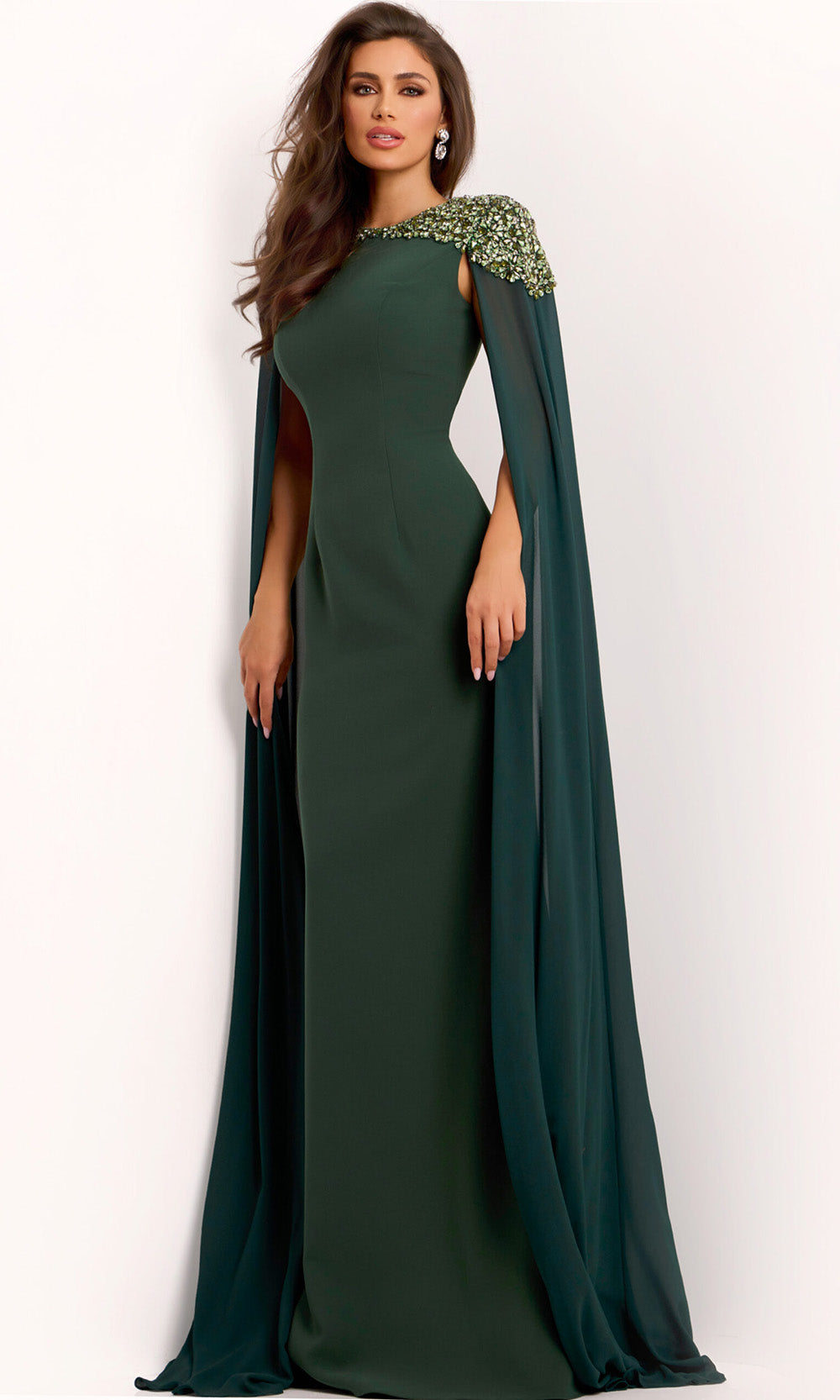 Jovani 40000 - Beaded Shoulder Cape Sleeve Evening Gown - back view