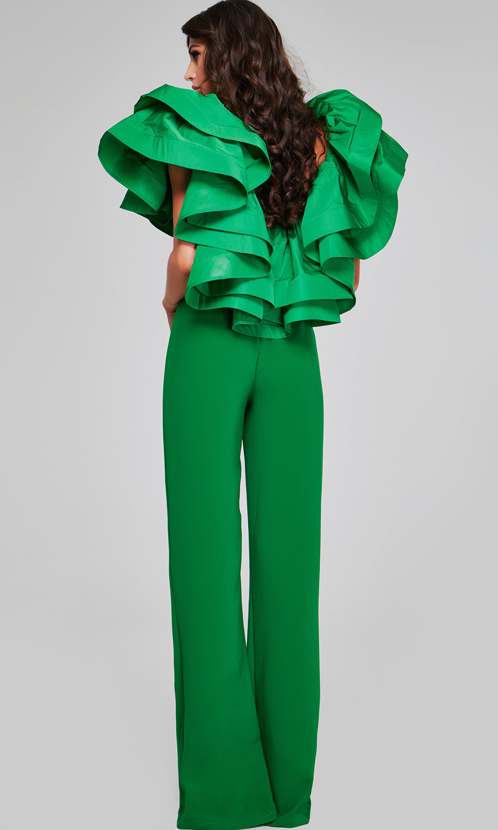 Jovani 40291 - Layered Ruffle Sleeve Wide Leg Jumpsuit - detail view