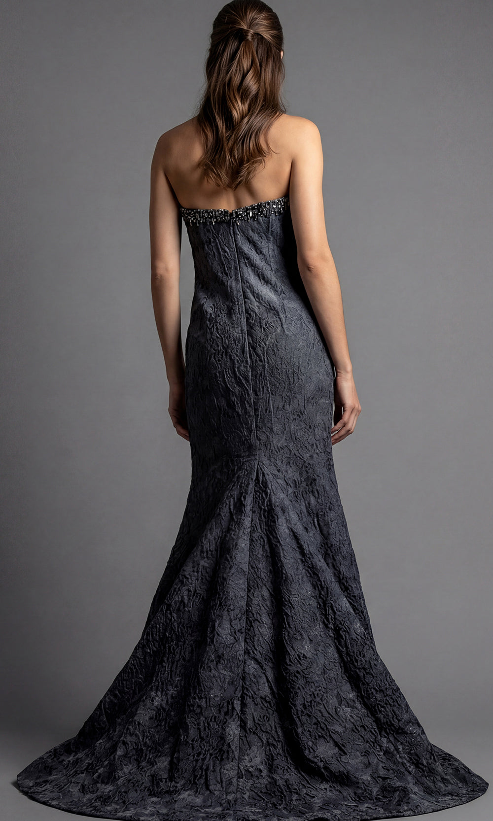 Jovani 41135 - Beaded Neckline Textured Evening Gown - back view