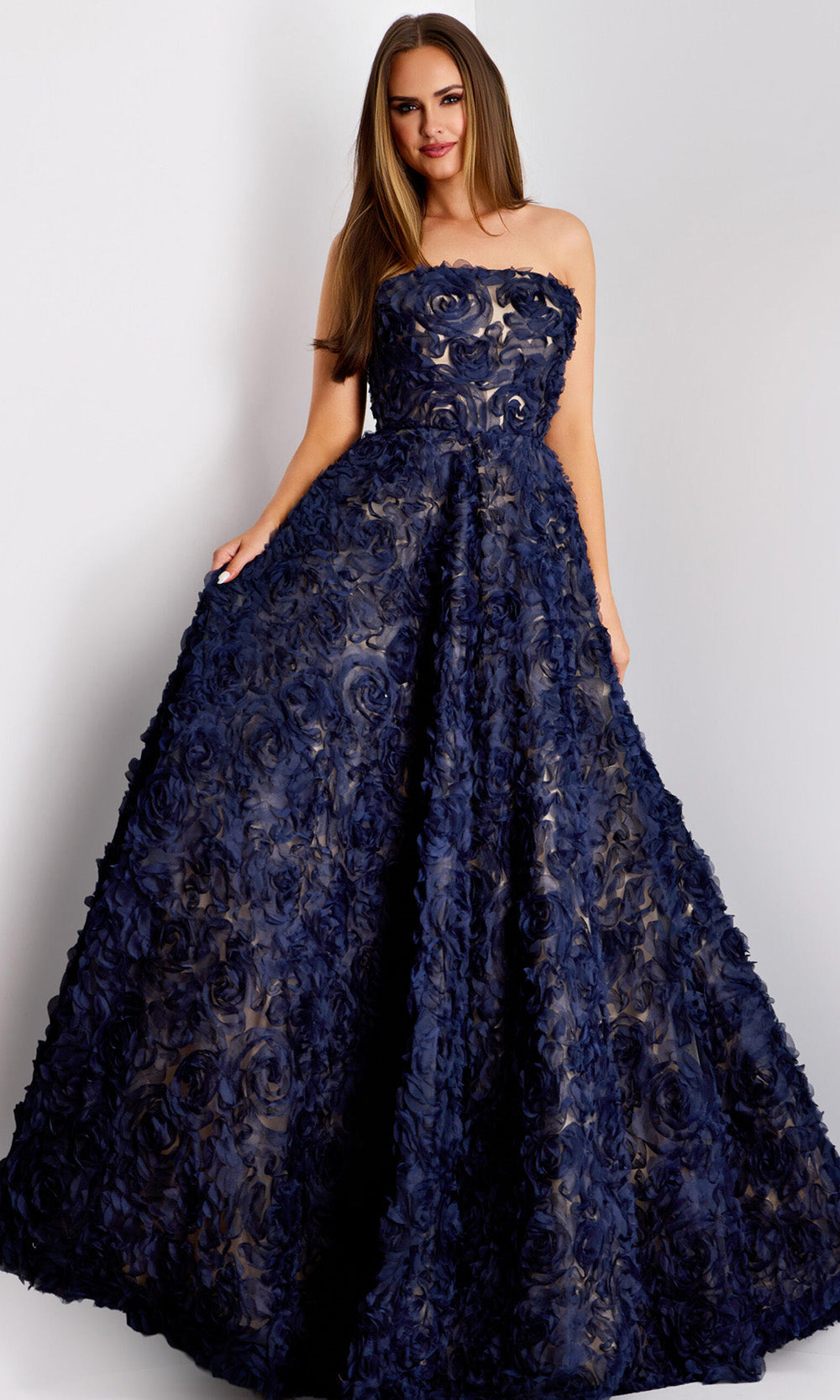Jovani 41188 - Strapless Embroidered Tulle Evening Gown - designer prom dress at Silhouette Dresses