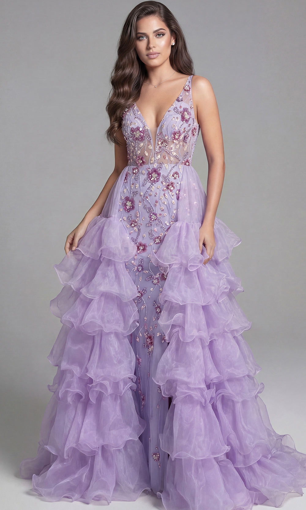 Jovani 41192 - Embellished Ruffle A-Line Gown - back view