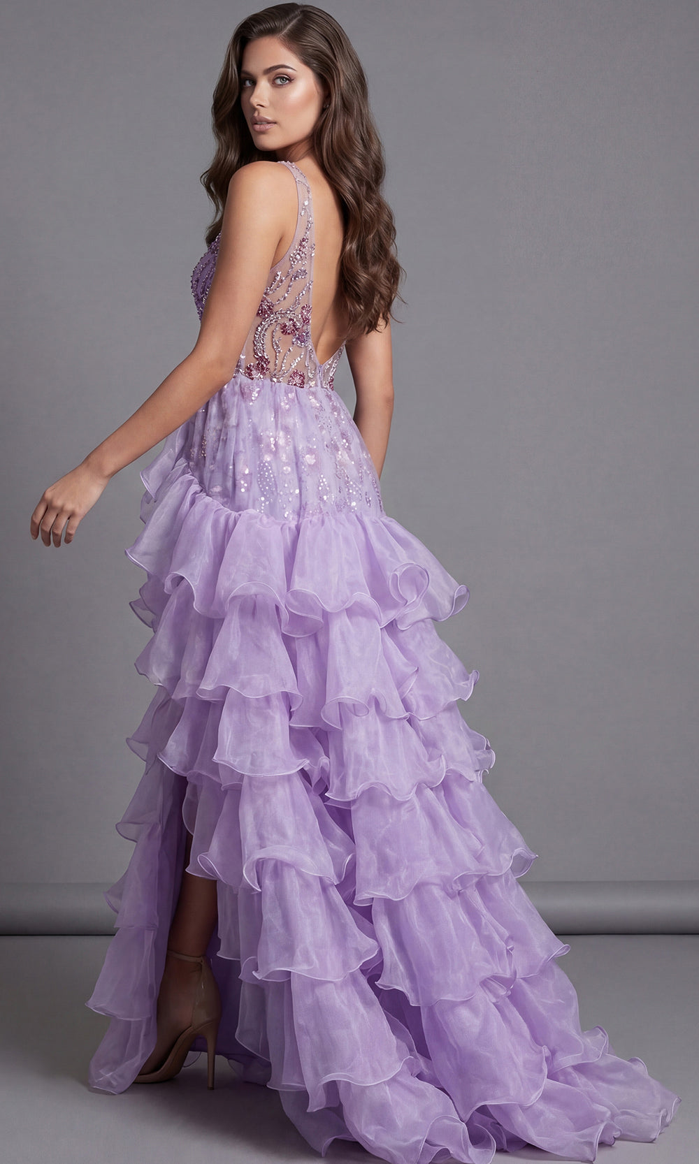 Jovani 41192 - Embellished Ruffle A-Line Gown - detail view
