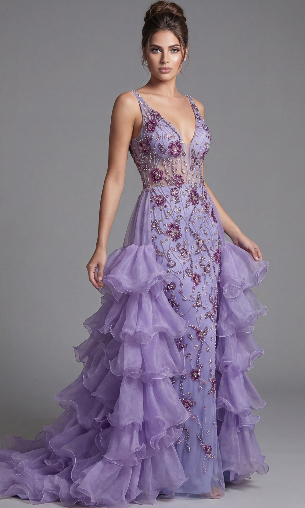 Jovani 41192 - Embellished Ruffle A-Line Gown - view 4