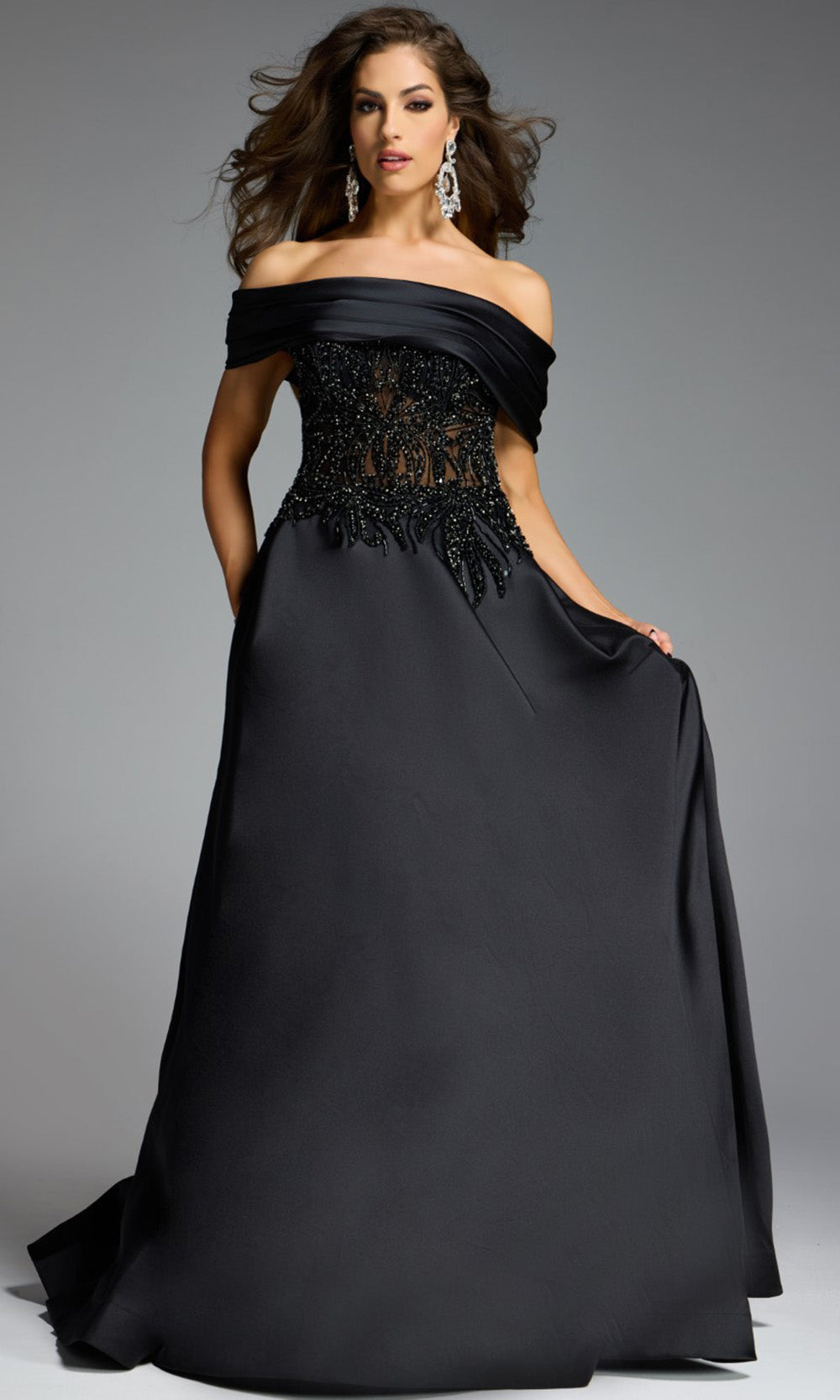 Jovani 41198 - Off Shoulder A-Line Gown with Beading - designer prom dress at Silhouette Dresses