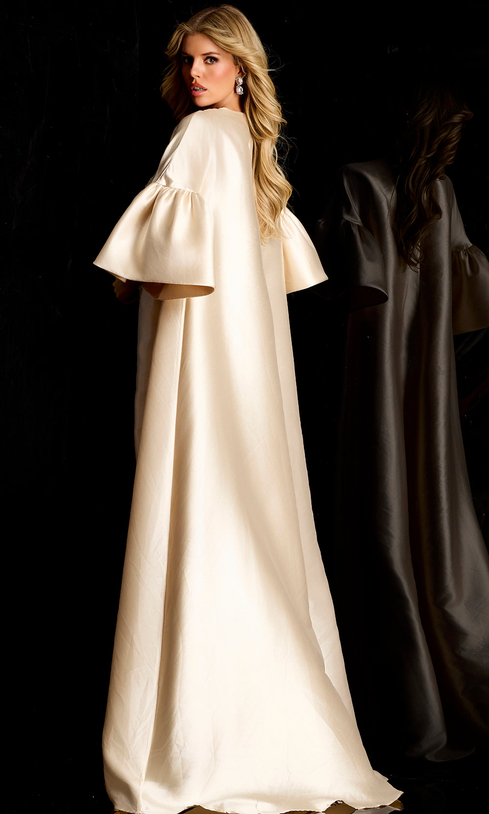 Jovani 42159 - Beaded Plunging Neck Gown with Cape Overlay - detail view