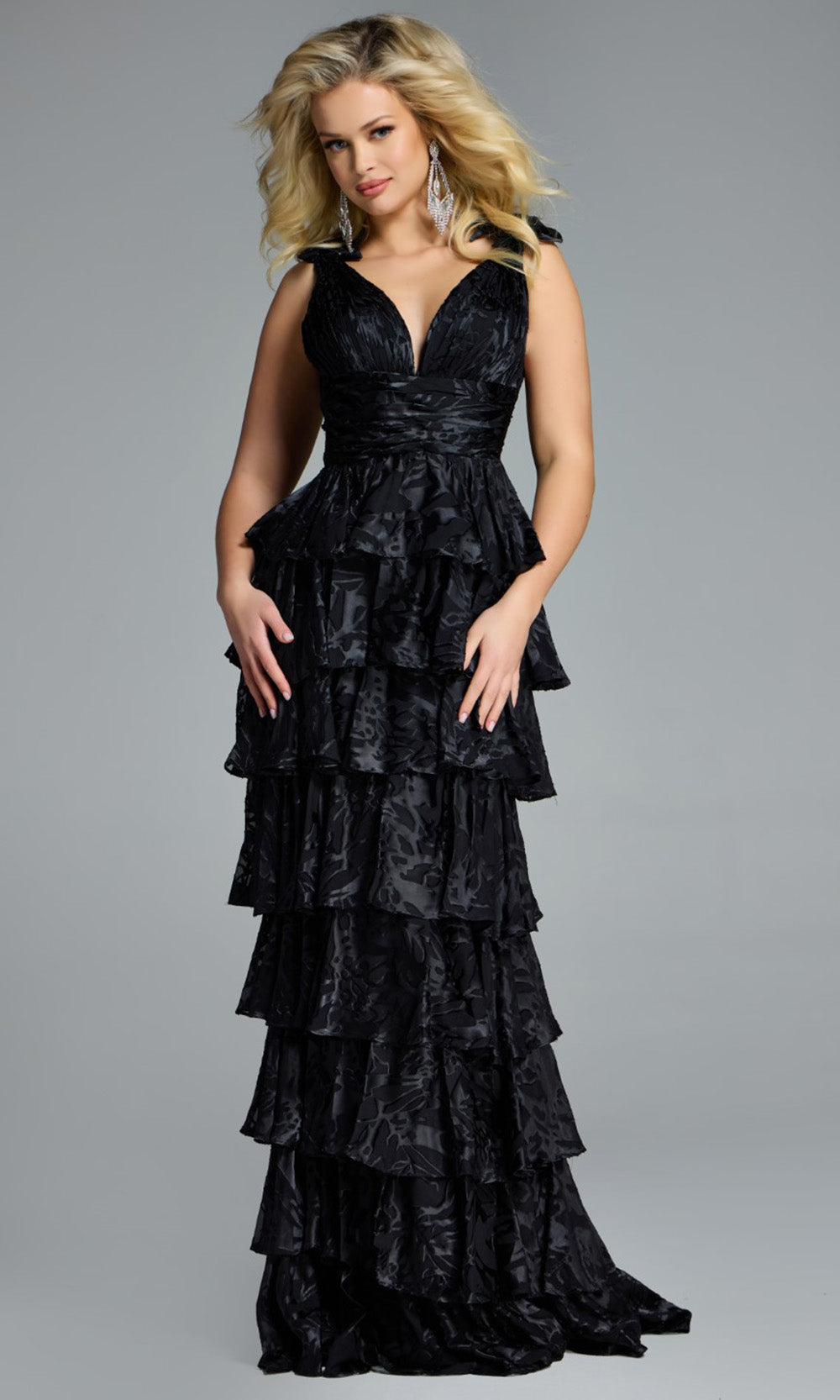 Jovani 42380 - Tiered Ruffle Deep V-Neck Evening Gown - designer formal gown at Silhouette Dresses