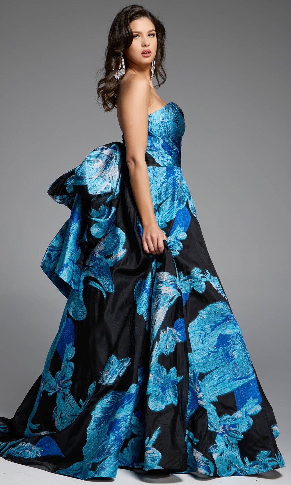 Jovani 42436 - Floral Strapless Ballgown with Oversized Bow - back view