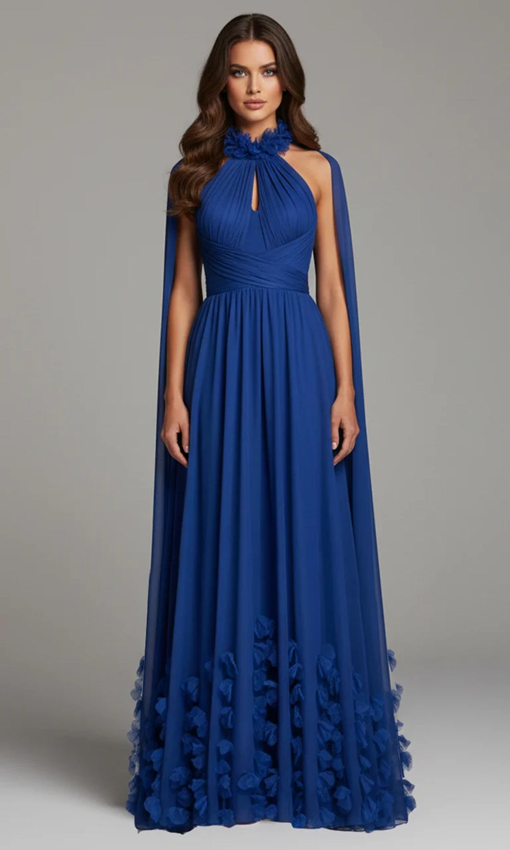 Jovani 42861 - Halter A-Line Gown with Attached Cape - view 4