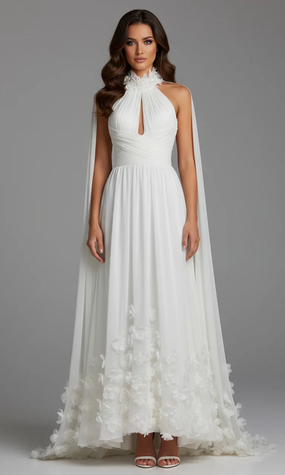 Jovani 42861 - Halter A-Line Gown with Attached Cape - detail view