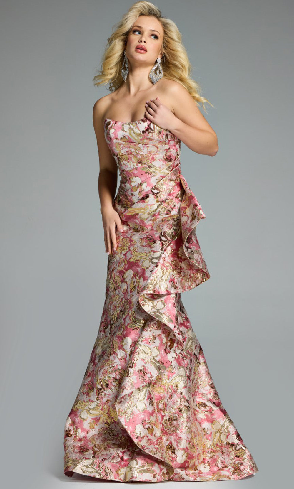 Jovani 42927 - Scoop Neckline Taffeta Trumpet Evening Gown - back view