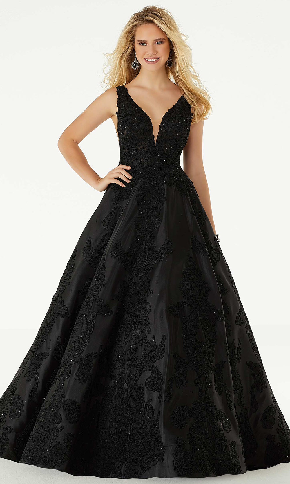 Mori Lee 49327 - Baroque Plunging Neckline Ballgown - designer prom dress at Silhouette Dresses