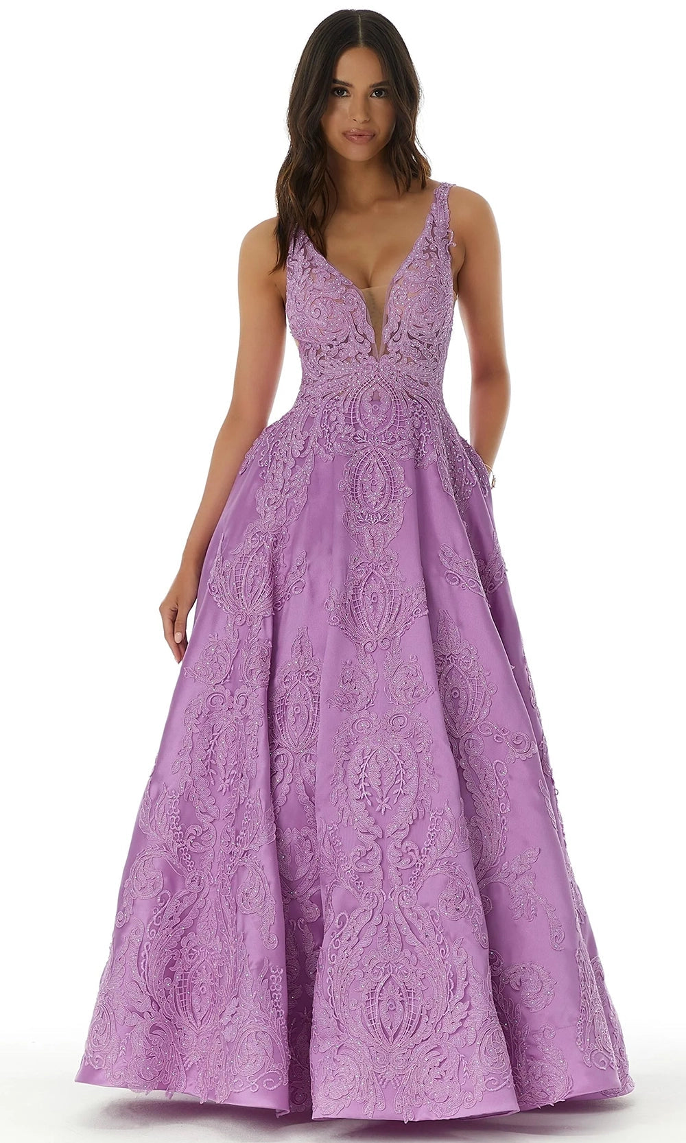 Mori Lee 49327 - Baroque Plunging Neckline Ballgown - view 4