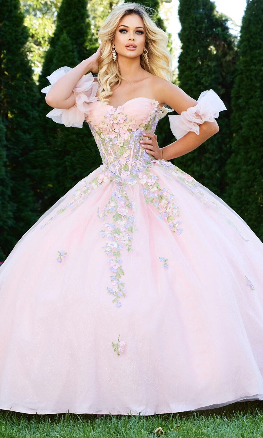 Jovani Q43231 - Floral Embellished Sweetheart Quinceanera Gown - detail view