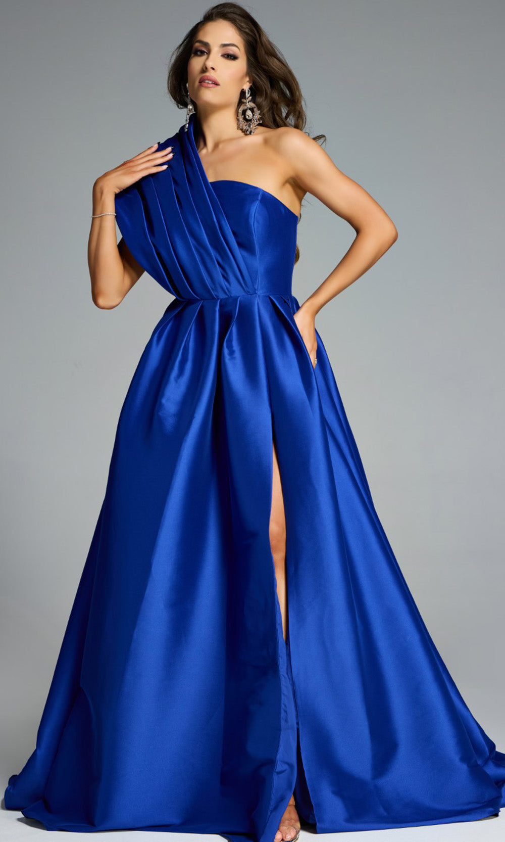 Jovani 43277 - Pleated Bodice One Shoulder Evening Gown - back view