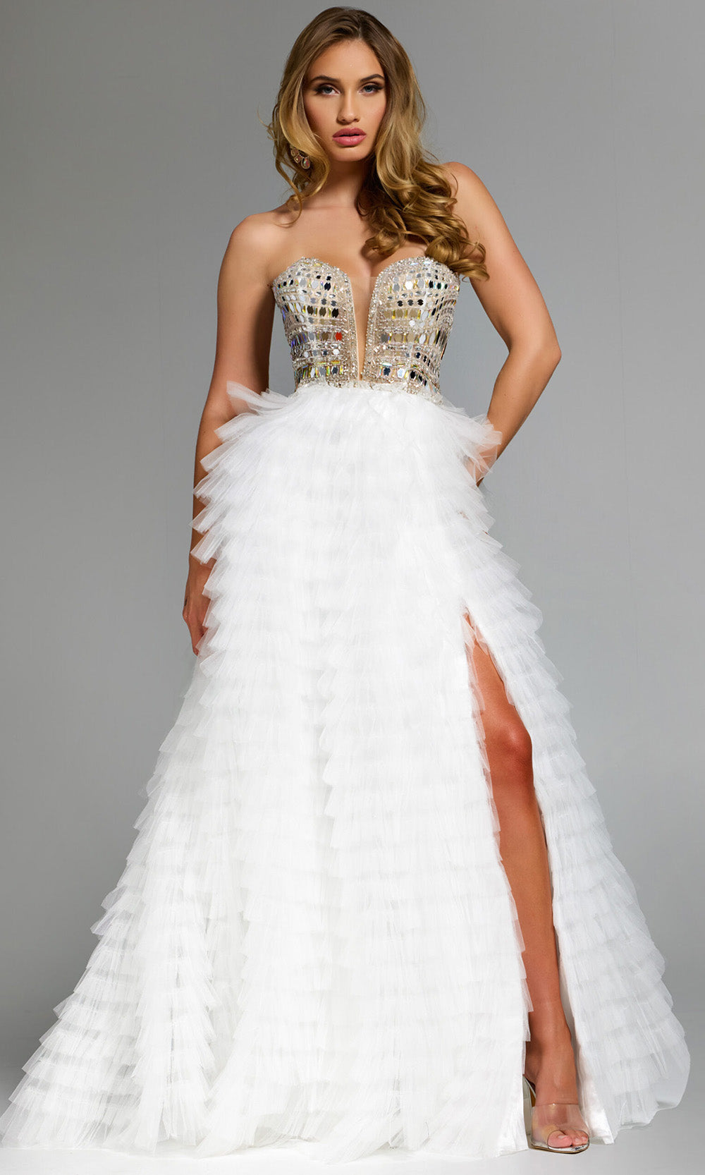 Jovani 43412 - Embellished Corset Layered Tulle Ballgown - designer wedding dress at Silhouette Dresses