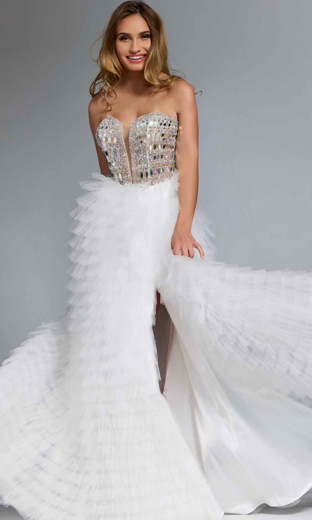 Jovani 43412 - Embellished Corset Layered Tulle Ballgown - detail view
