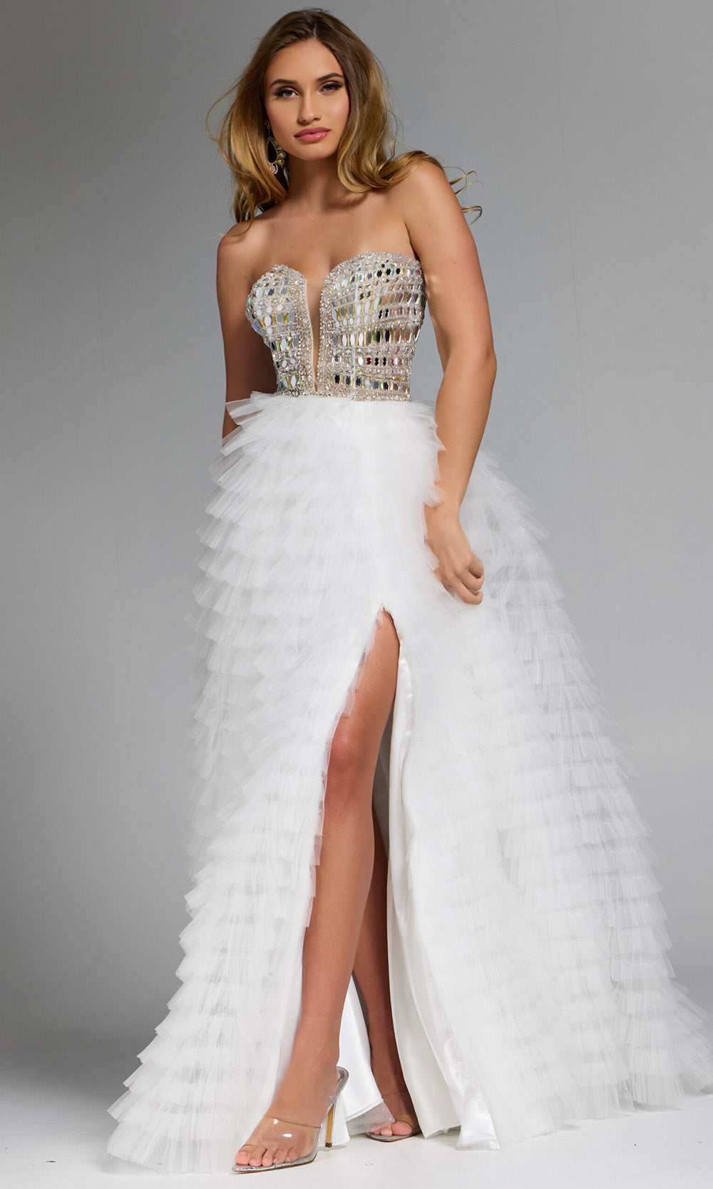 Jovani 43412 - Embellished Corset Layered Tulle Ballgown - back view