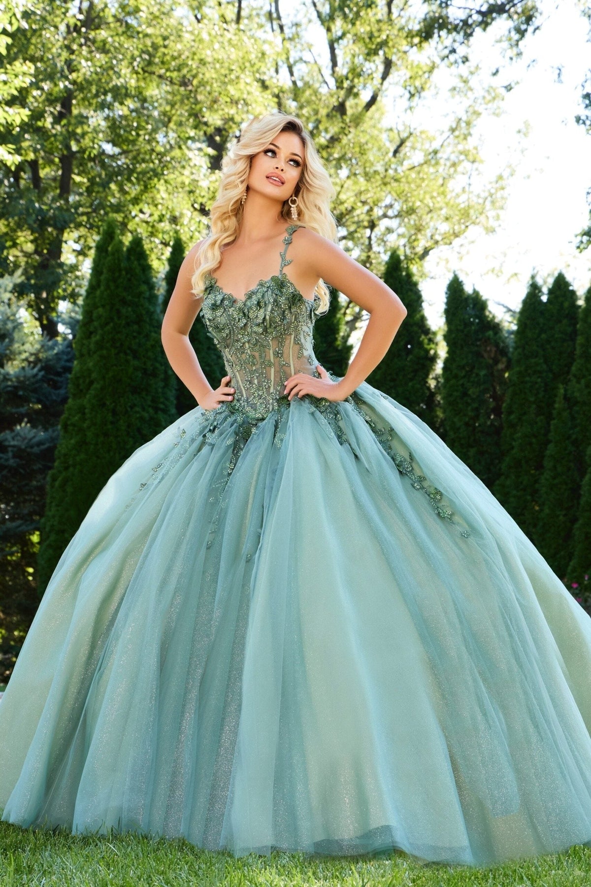 Jovani Q43437 - Beaded Lace Sweetheart Tulle Ballgown - view 4