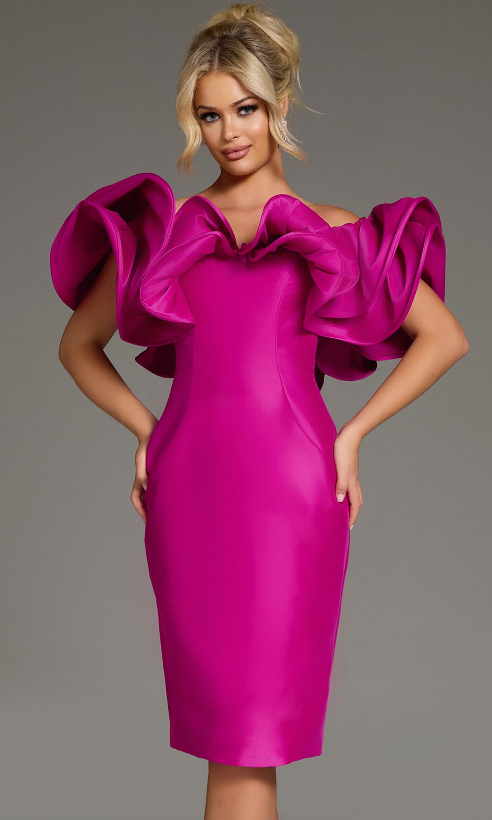 Jovani 43758 - Ruffled Off Shoulder Sheath Dress - designer homecoming dress at Silhouette Dresses