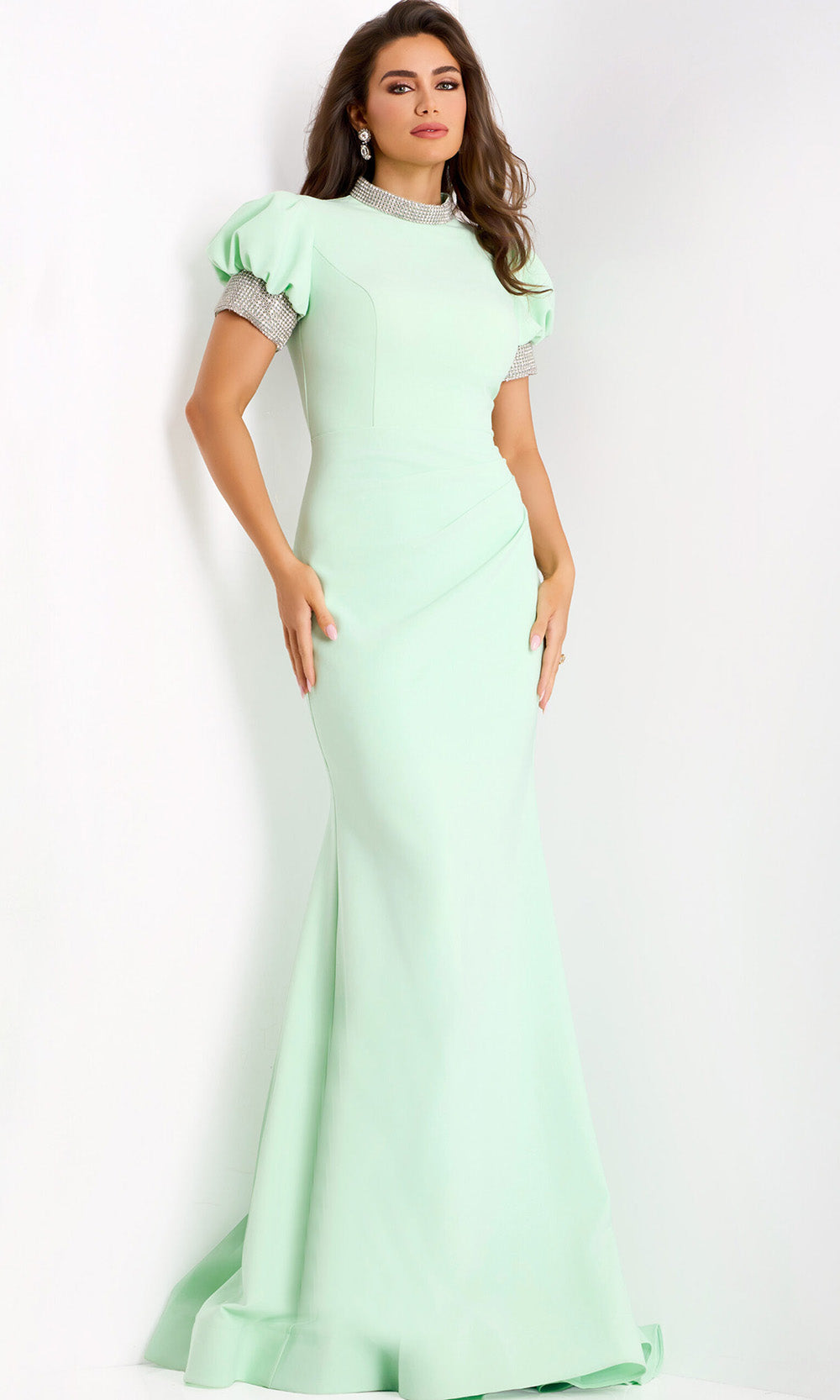 Jovani 43772 - Embellished Puff Sleeve Evening Gown - back view