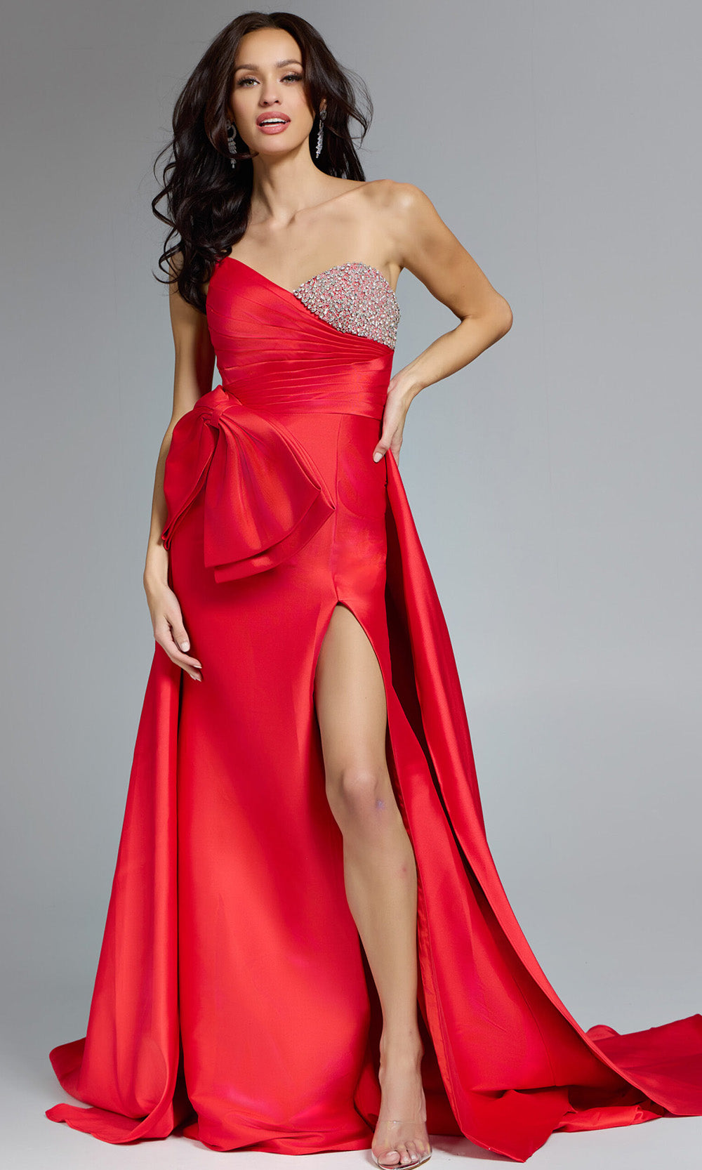 Jovani 43821 - Beaded Bust One Shoulder Gown with Bow - designer prom dress at Silhouette Dresses