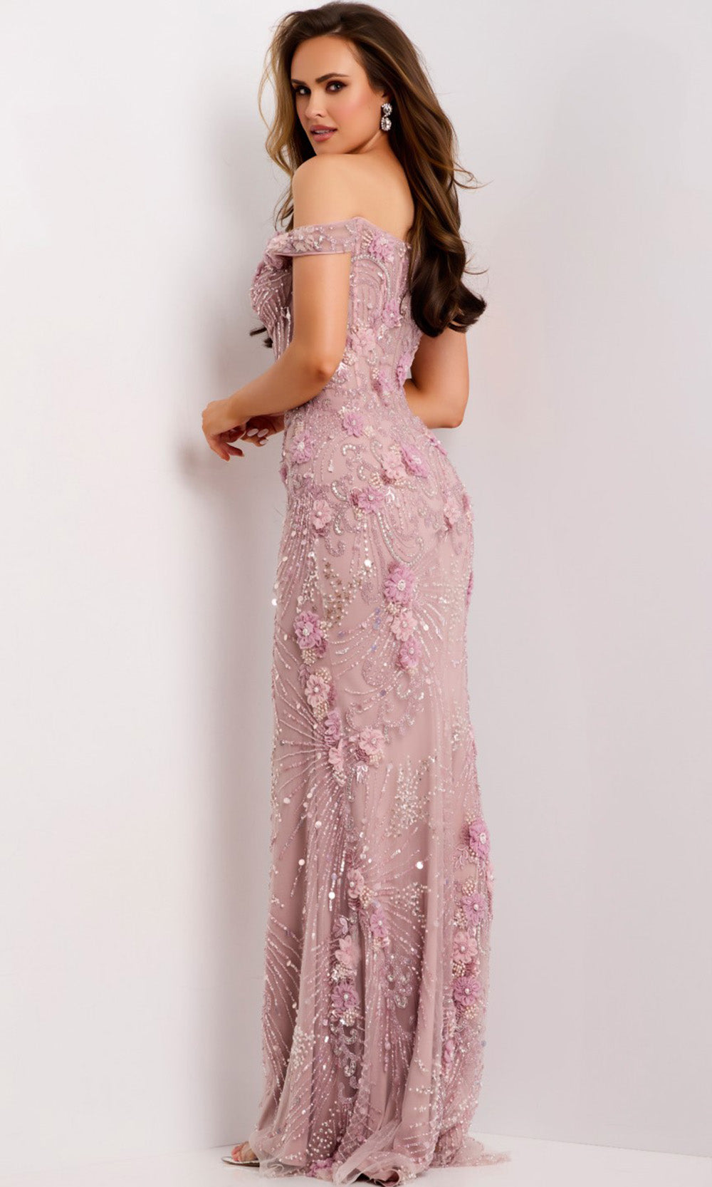 Jovani 44007 - Off Shoulder Floral Beaded Gown - back view