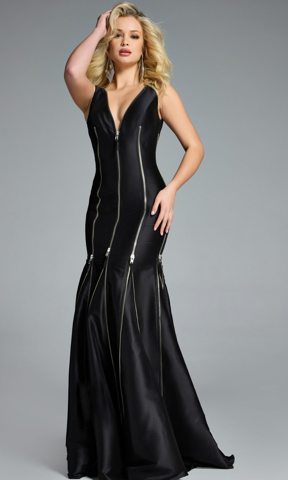 Jovani 44175 - V-Neck Mermaid Gown with Zippers - detail view