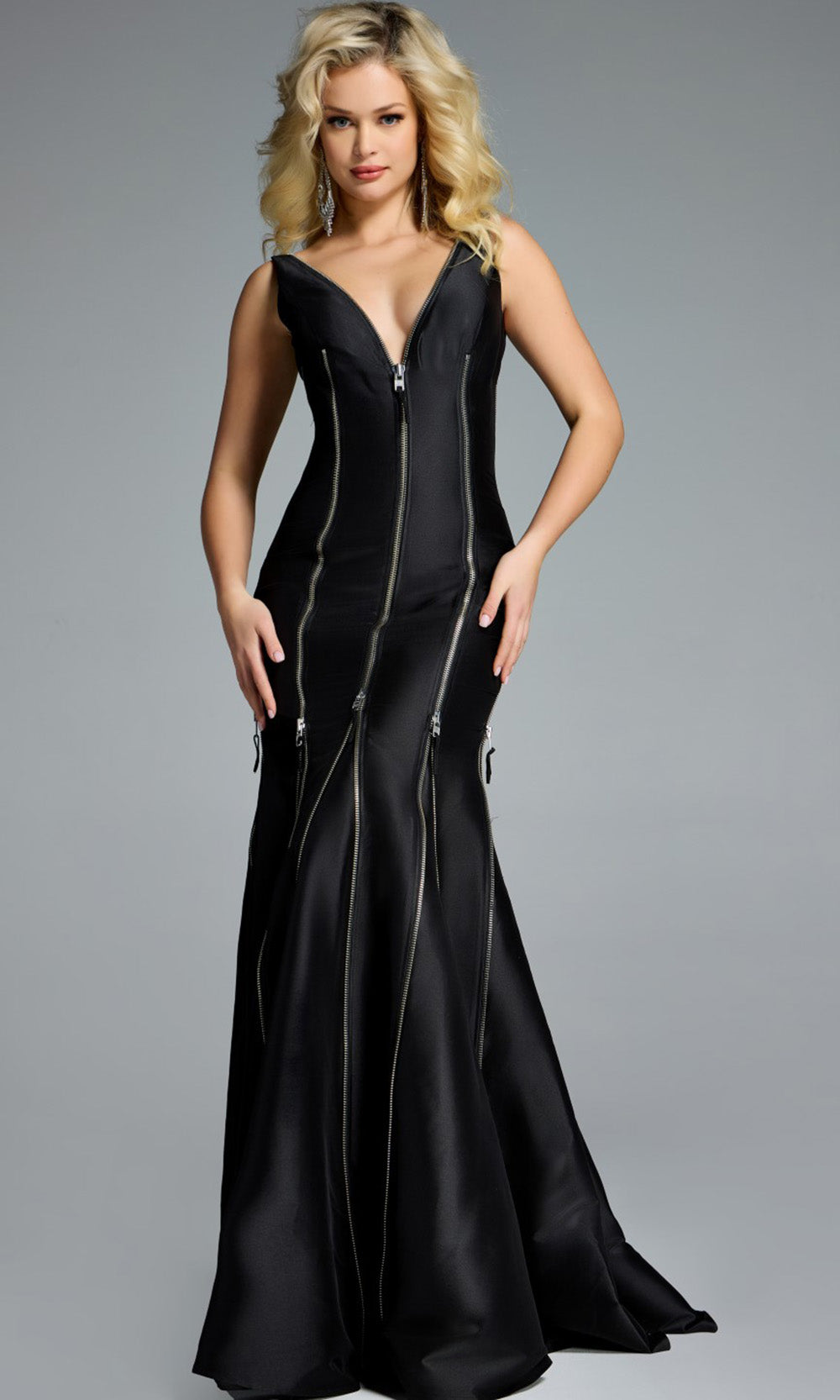 Jovani 44175 - V-Neck Mermaid Gown with Zippers - designer formal gown at Silhouette Dresses