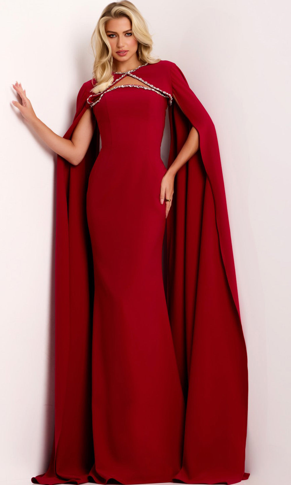 Jovani 44184 - Strapless Beaded Trim Evening Gown with Cape - designer prom dress at Silhouette Dresses