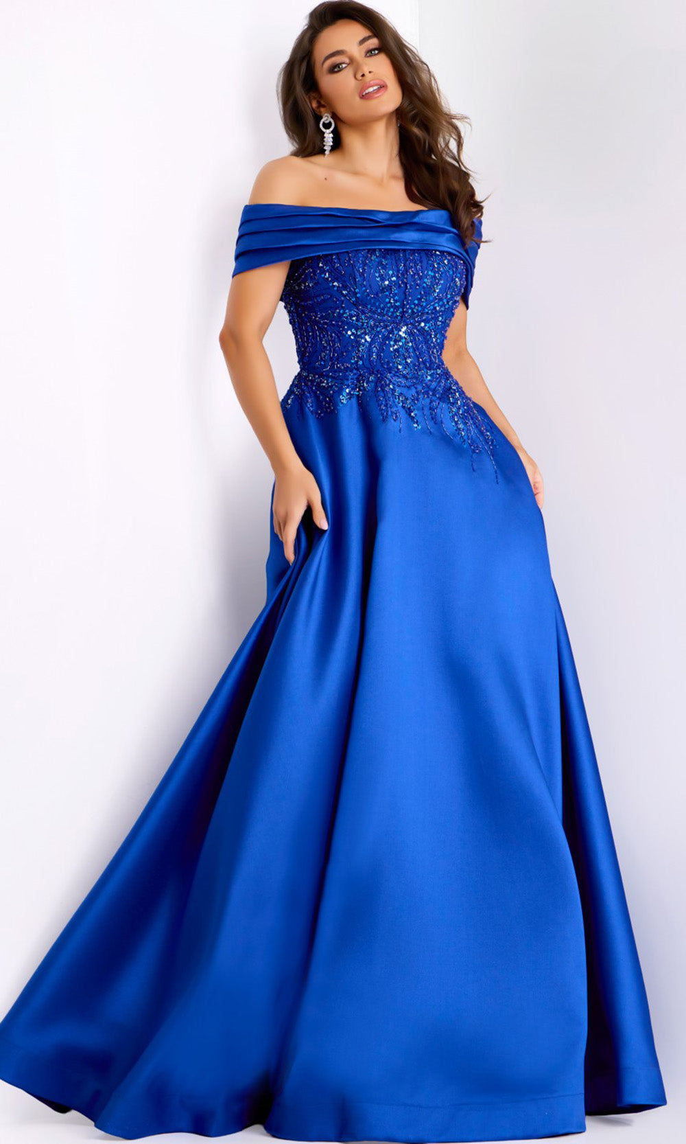 Jovani 44308 - Beaded Off-Shoulder A-Line Gown - back view