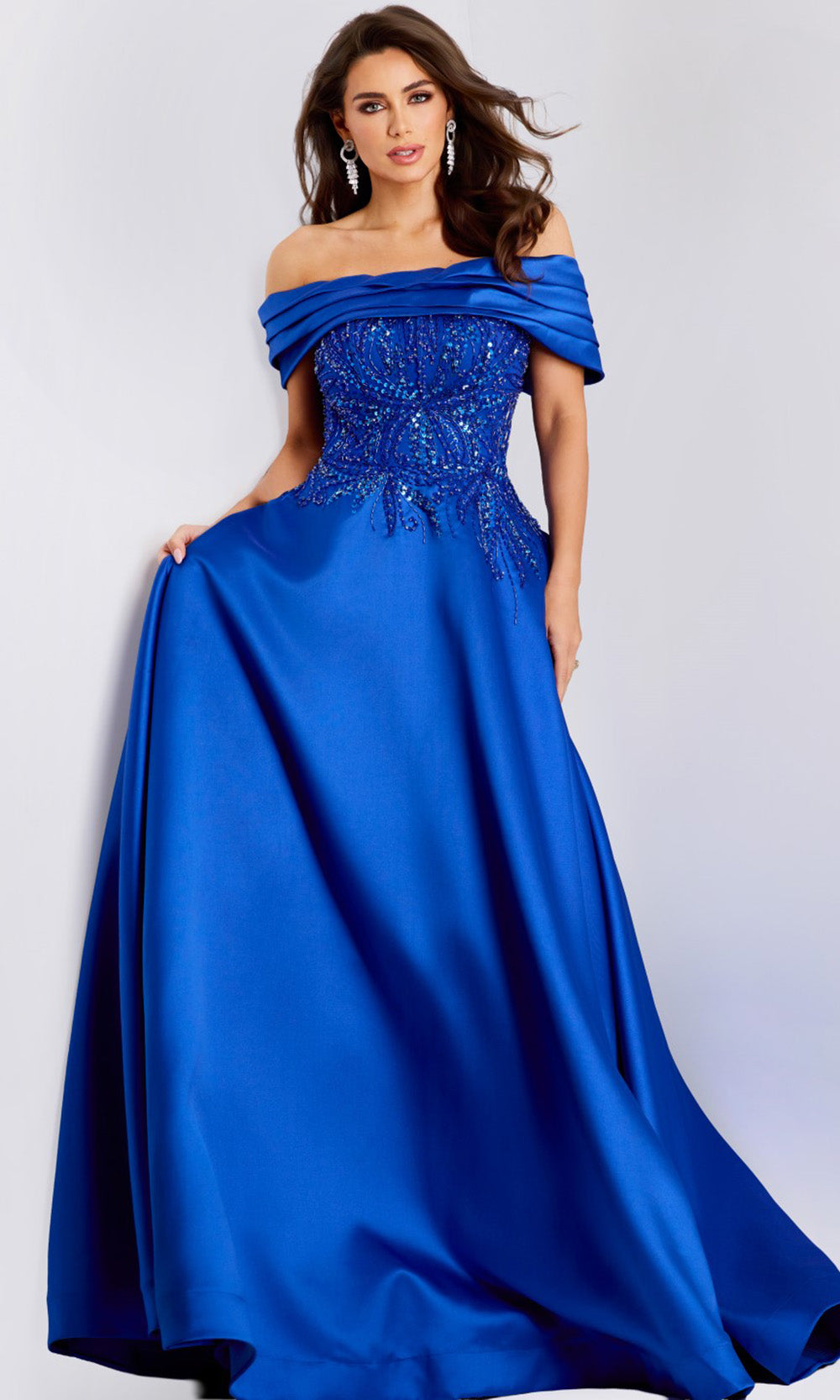 Jovani 44308 - Beaded Off-Shoulder A-Line Gown - detail view