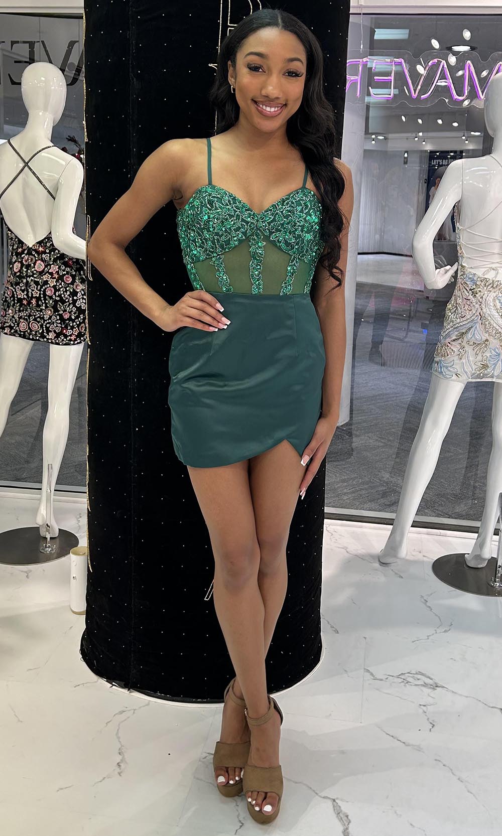 Primavera Couture 4437 - Beaded Corset Bodice V-Back Dress - designer cocktail dress at Silhouette Dresses