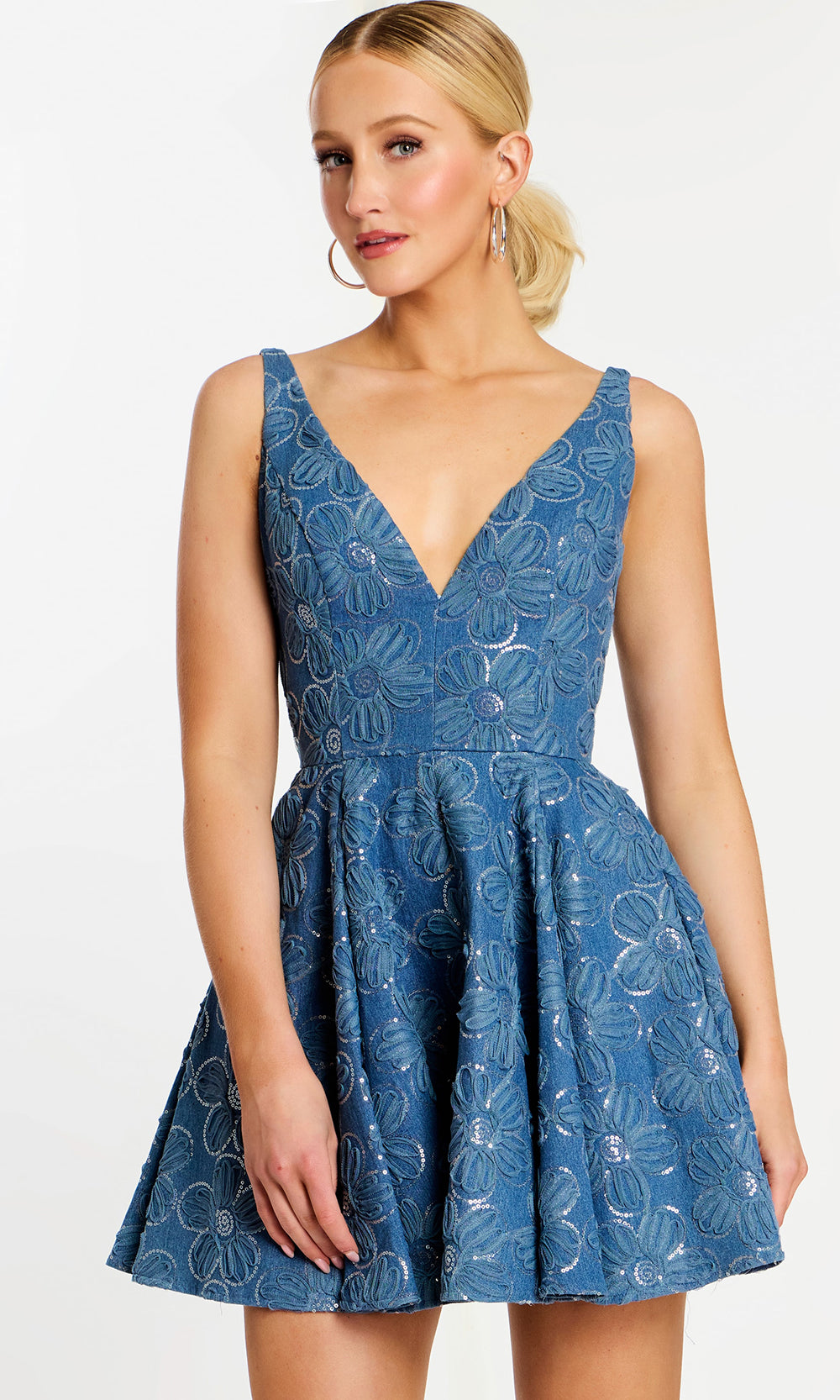 Jovani 44462 - Floral Pattern Deep V-Neck Cocktail Dress - designer cocktail dress at Silhouette Dresses