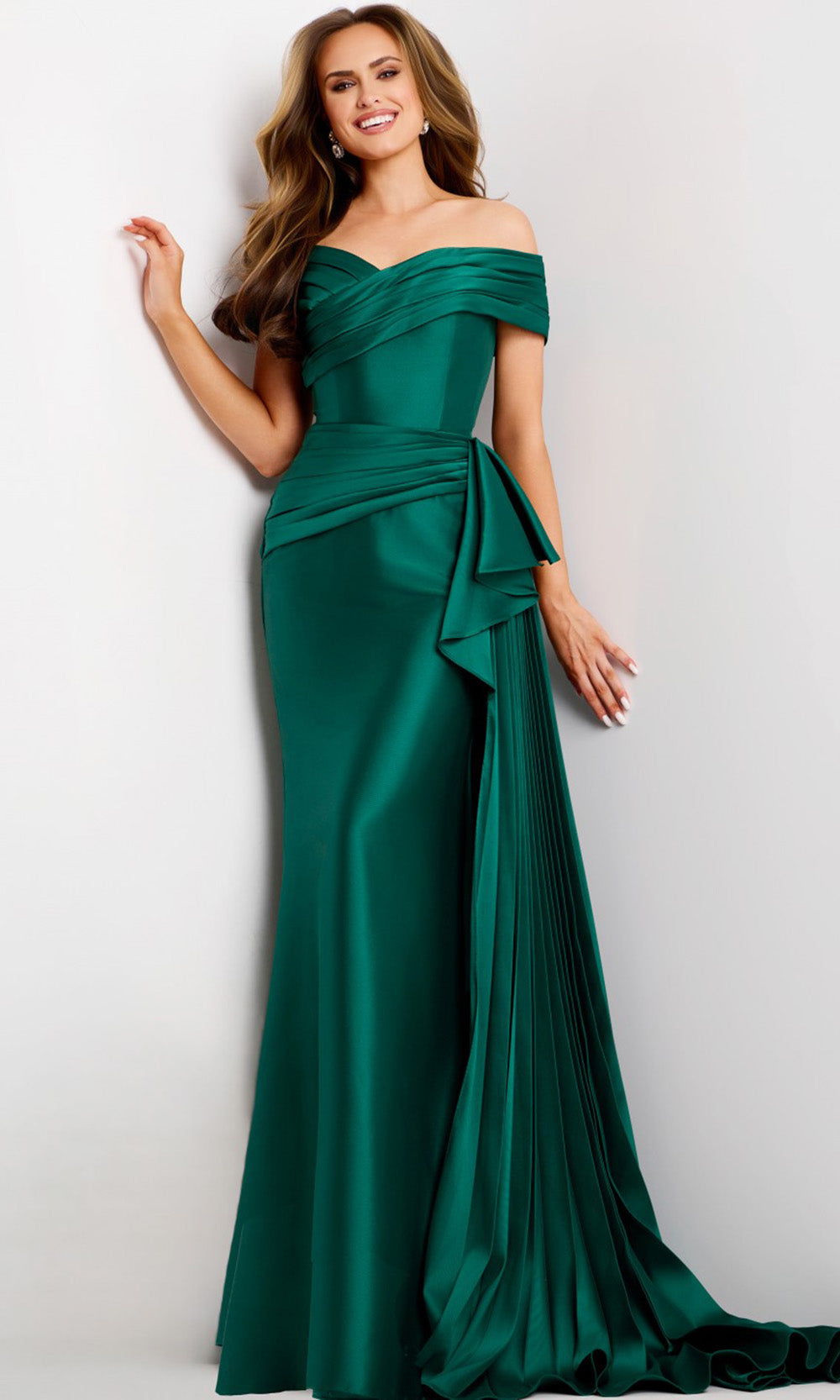 Jovani 44524 - Off Shoulder Satin Gown with Draped Detail - designer prom dress at Silhouette Dresses