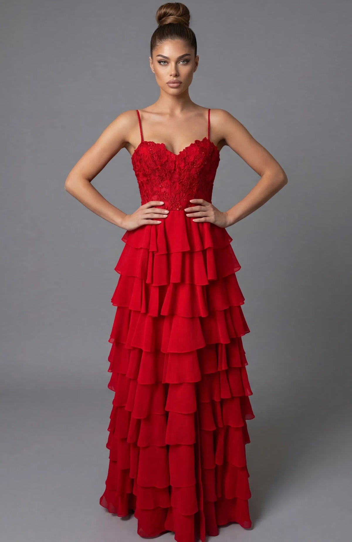 Jovani 44543 - Lace Corset Ruffle A-Line Dress - view 5