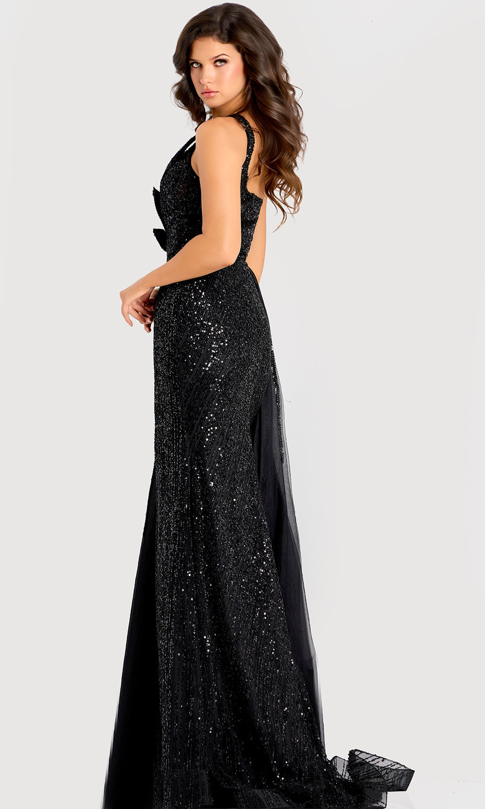 Jovani 44592 - Sleeveless Sequin Ornate Gown with Side Draped - back view