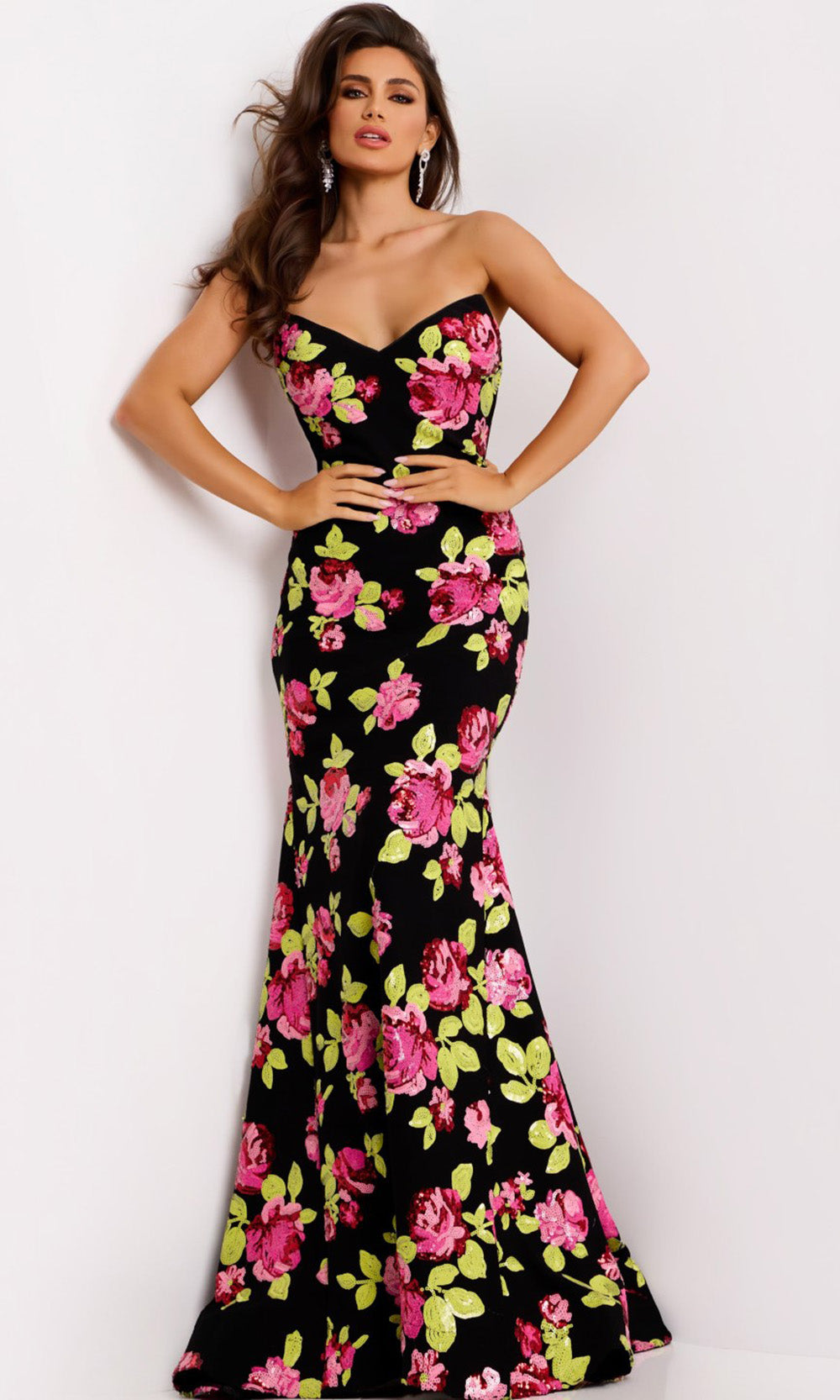 Jovani 44617 - Floral Sequin Sweetheart Evening Gown - back view