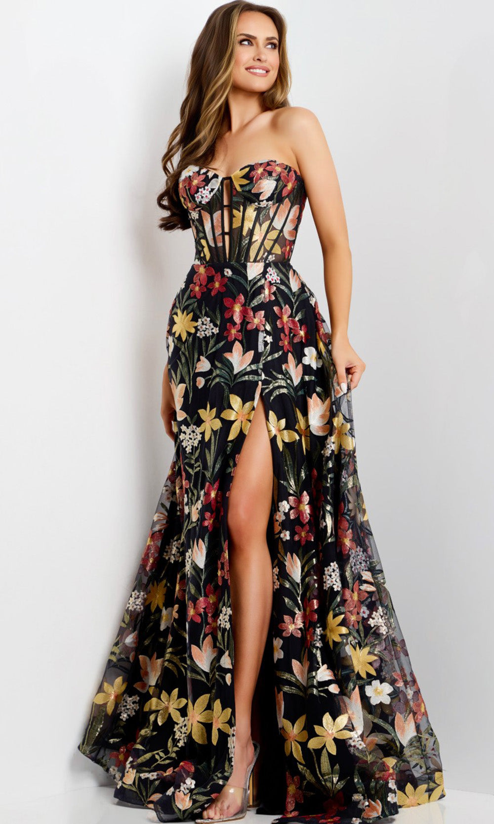 Jovani 44660 - Corset Bodice Floral Embroidered Gown - view 4