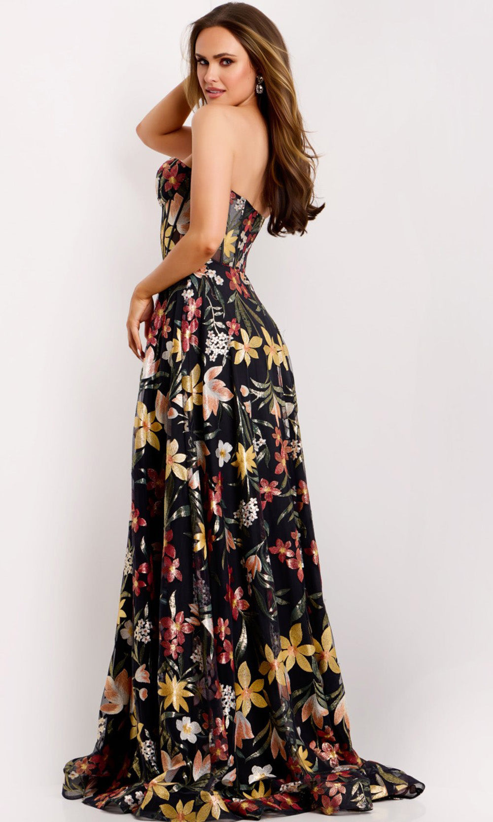 Jovani 44660 - Corset Bodice Floral Embroidered Gown - back view