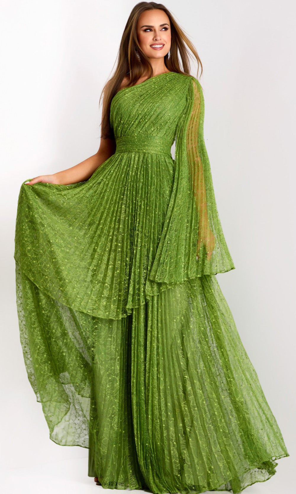 Jovani 44687 - One Shoulder Pleated Lace Gown - view 6
